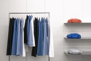 clothes on shelves